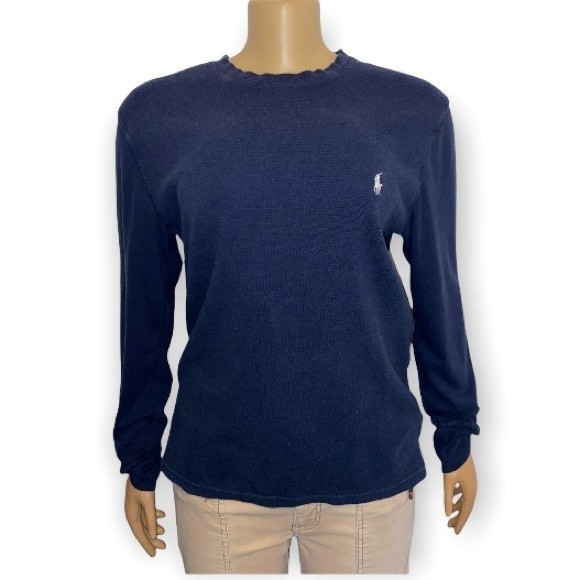 POLO Ralph Lauren Waffle Knit Crew Neck Thermal Long Sleeve Blue size L - Picture 5 of 9